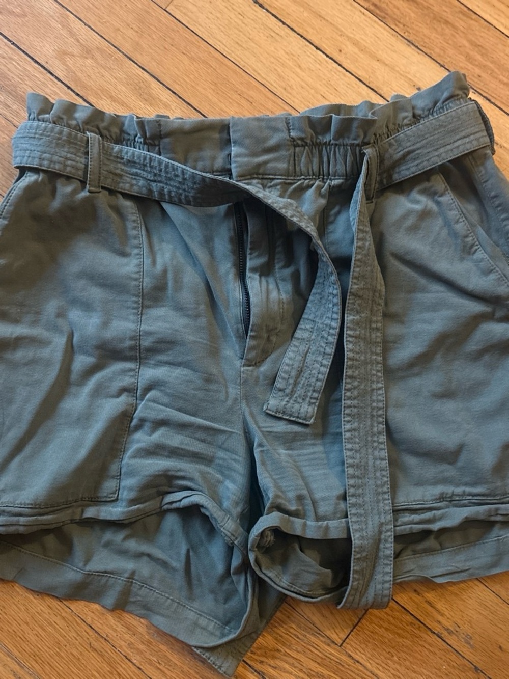 Banana Republic High-Waist Paperbag Belted Shorts - Olive